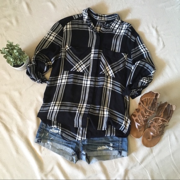 Express Tops - Black Boyfriend Button Down